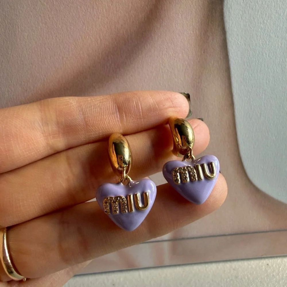 Miu Miu Lavender Heart Earrings with Gold Detail - Picture 3 of 4